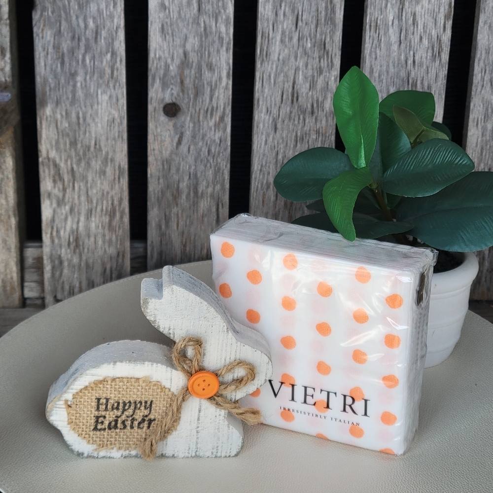 Easter Bunny Decor with Orange Polka Dot Vietri Napkins